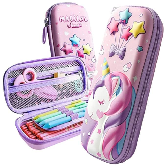Image of 3D Unicorn Cover Large Capacity Pencil Case Compass with Compartments, School Supply Organizer for Students, Stationery Box, Cosmetic Zip Pouch Bag (Unicorn-Moon Pouch)