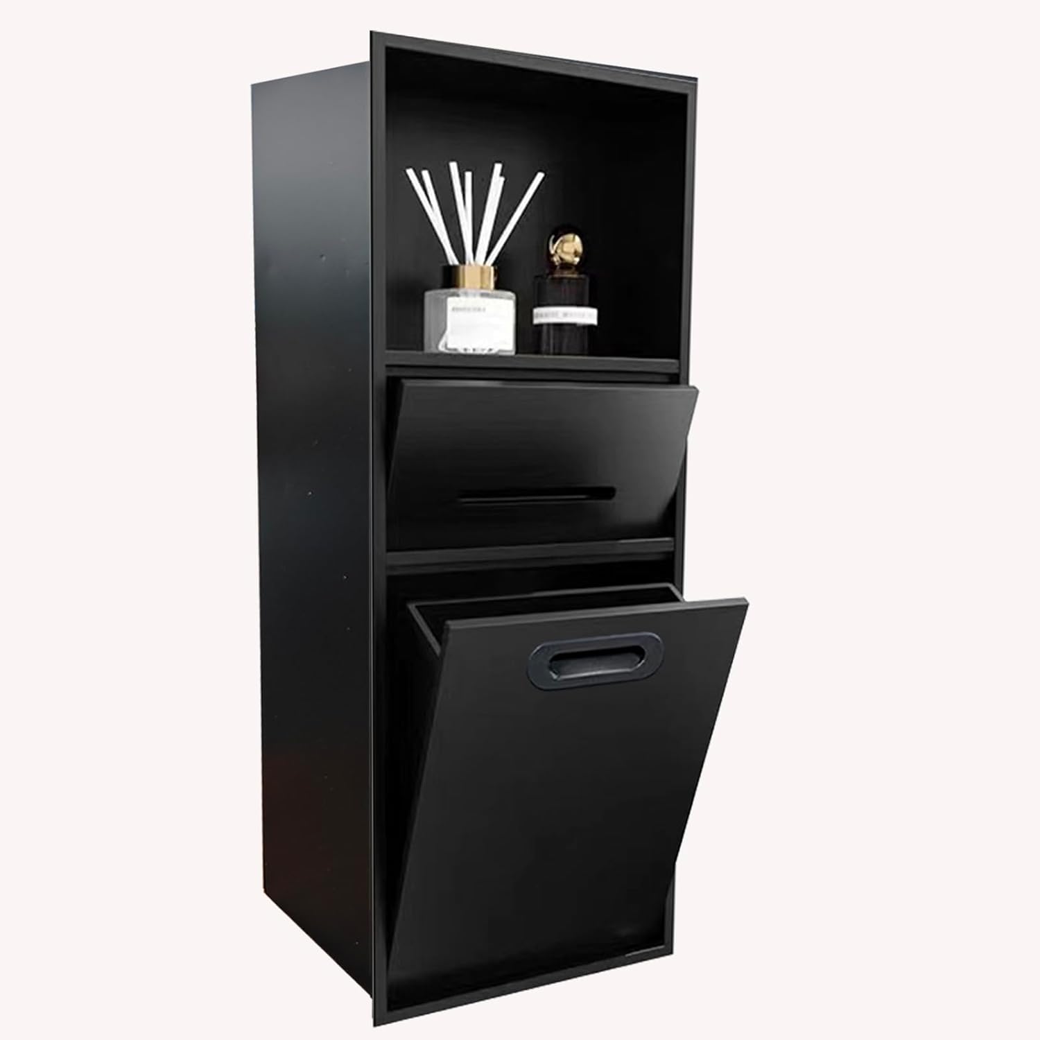 Stainless Steel Shower Nich, 25.4X11.2IN Recessed Waterproof Bathroom Niche, Built-in Trash Can Alcove, Toilet Paper Toiletries Storage Rack for Kitchen Living Room Bedroom Hotel Residential 25.4X11.2X5.5IN Black