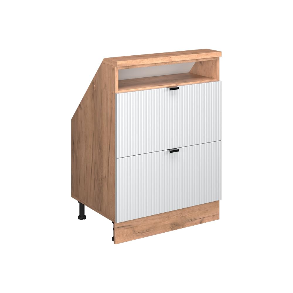 Vicco Kitchen sloped ceiling cabinet Raul, White corrugated, 60 cm — image 1