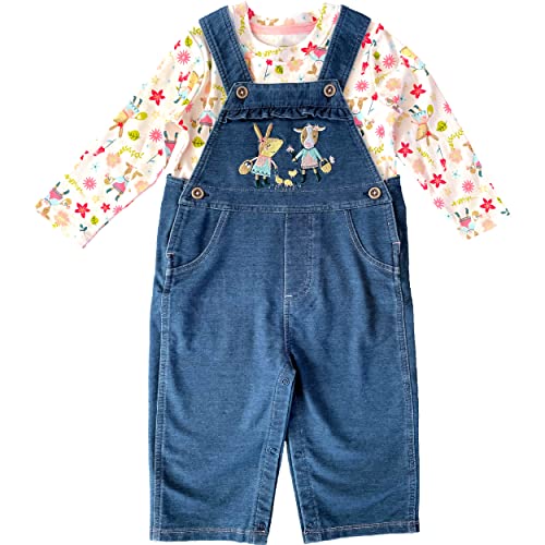 John Deere Baby Girls Infant Sweatshirt And Pant Denim Overall Set, Denim, 12M US