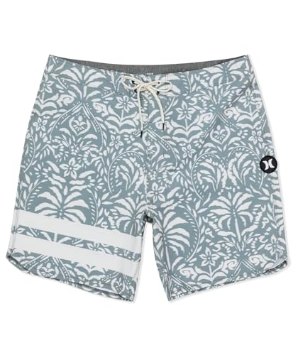 Hurley Men's Phantom Eco Block Party 18in Outseam Engineered Boardshort, Great White/Grey Print, 32IN