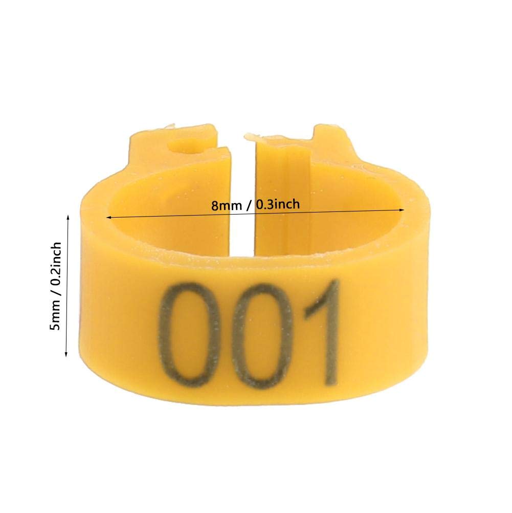 YOUTHINK Lot De 100 Anneaux De Pigeon Numérotés 8mm 001-100 - Anneaux Plastique Pour Oiseaux Jaune