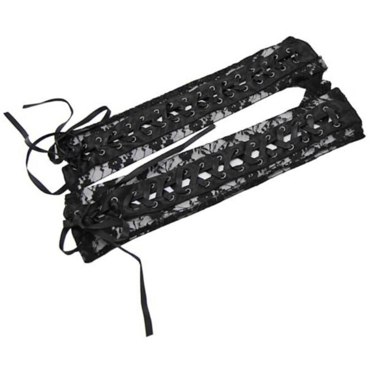 Ro RoxHalf Finger Long Gloves Delicate Lace Corset Lace Up Vintage Gothic, Black, One Size