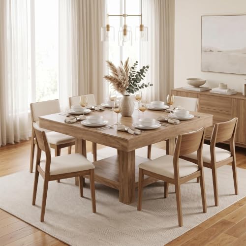 Image of Garvee Square Dining Table for 4-6, 47.2 inch Kitchen Table with 2-Tier Storage Shelf, Modern Black Walnut Waterproof Dining Room Table, Heavy Duty 350Lbs Capacity with Anti-Wobble Triangle Legs