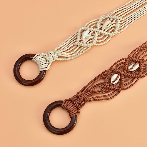 Beads Decors Waist Belt Women Elastic Belt Ethnic Braided Belt Thin Waistband Brown Waist Rope3