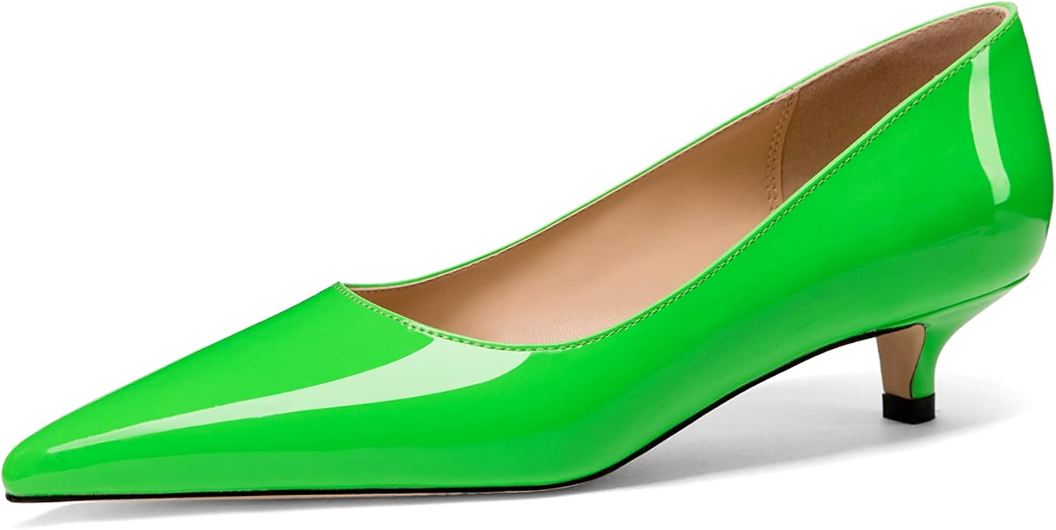 Tanaoen Women's Patent Stiletto Solid Low Heel Slip On Pointed Toe 1.5 Inch Pumps Shoes Green 8