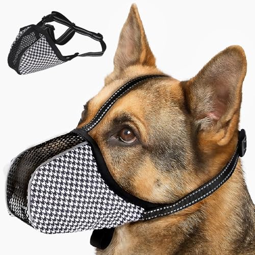 Maulkorb für Hunde – Sicherer & bequemer Soft Mesh Maulkorb, atmungsaktiv & verstellbar, Schützt vor Beißen, Kauen & Lecken, Komfortabler Trainingsmaulkorb für Mittlere & Große Hunde (Schwarz) (XL)