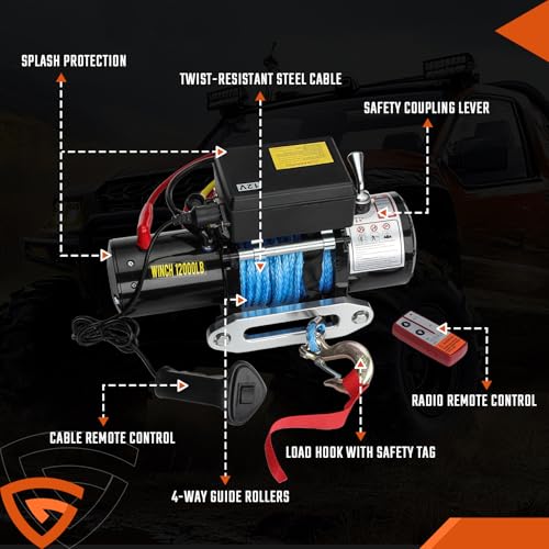 Cabrestante eléctrico 12000lb impermeable con cuerda sintética 12V miniatura 5