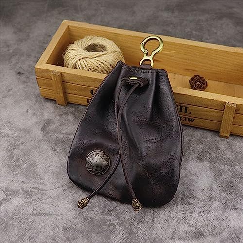 1PCS Leather Coin Pouch Drawstring First Layer Cowhide Coin Pouch Leather Coin Pouch Men Coin Pouch for Men and Women (Coffee color)3