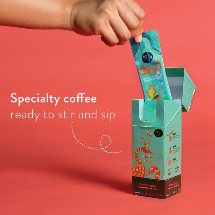 Image of Blue Tokai Coffee Roasters Drop Americano | Liquid Coffee Concentrate | 100% Arabica | Ready to Use Coffee | Hot or Cold | Pack Of 5 Sachets | 20ML Each | Instant Coffee | Specialty Coffee Concentrate