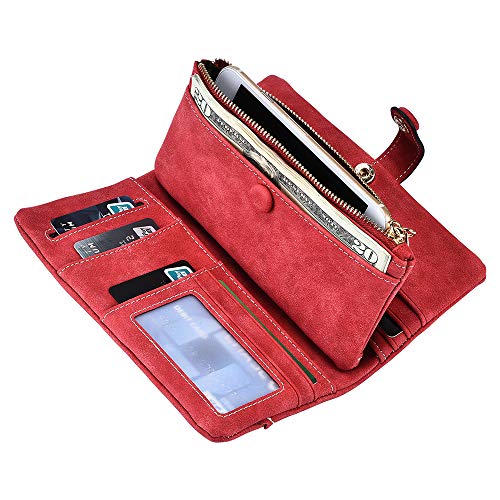 Image of Bird&Fish Women Vegan Leather Wallet Bifold Clutch Large Capacity Card Organizer Buckle Long Purse for Girls Candy Color