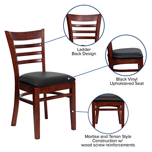 Image of Flash Furniture HERCULES Series Ladder Back Mahogany Wood Restaurant Chair - Black Vinyl Seat