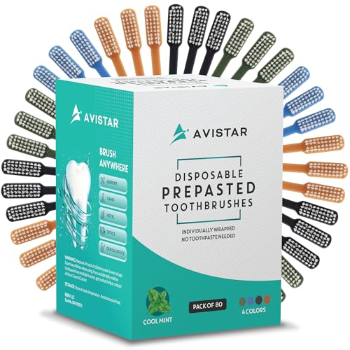 Avistar 80 Prepasted Disposable Toothbrushes Individually Wrapped - Single Use Pre Pasted Disposable Toothbrushes with Toothpaste Built in - Waterless Toothbrush for Travel