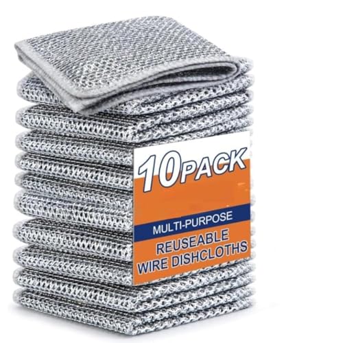 10 Pack Non-Scratch Dish Wash Cloth, Steel Wire Dish Cloth, Wire Dishwashing Rags Stainless Steel Scrubber Non-Scratch Wire Dishcloth for Washing Dish