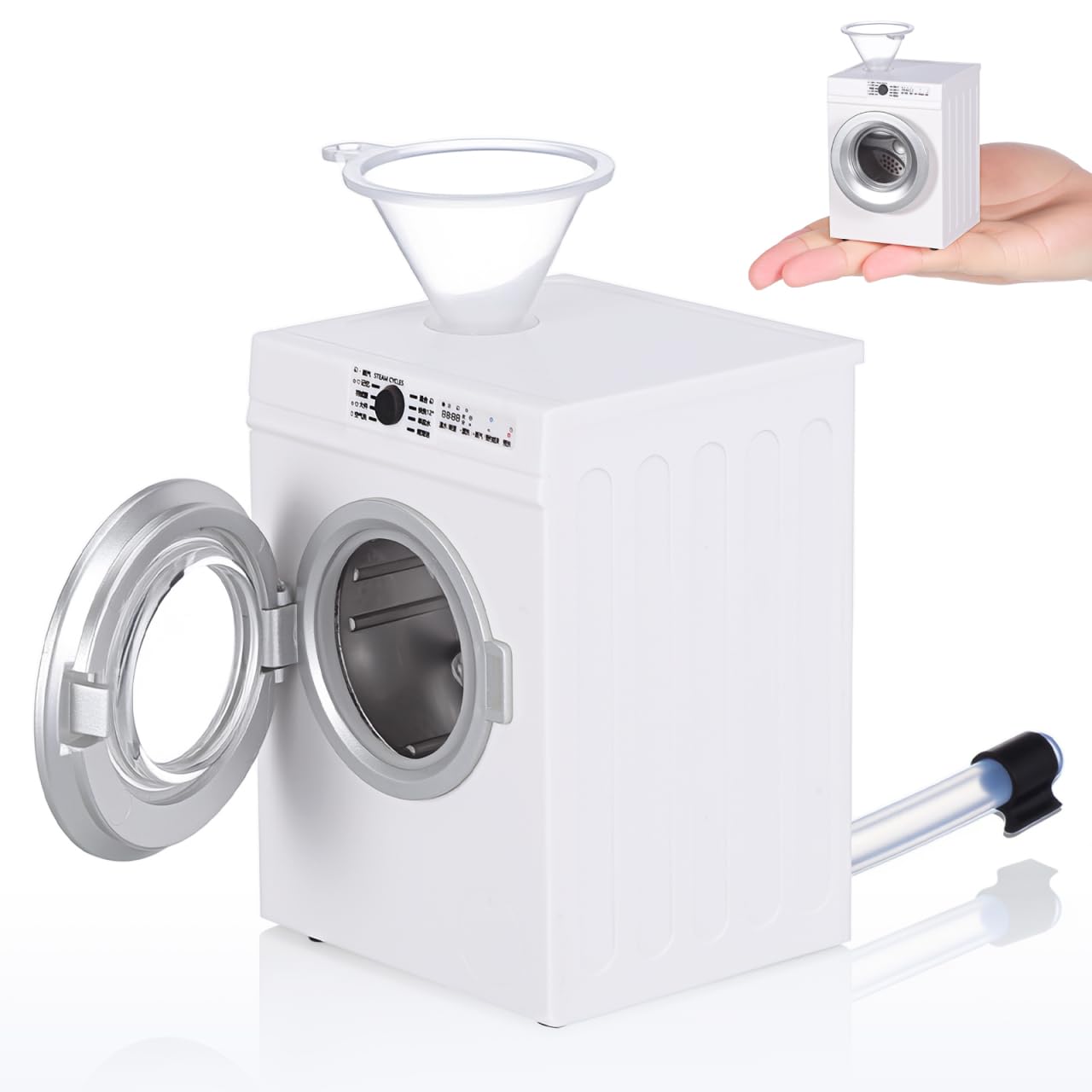 BESTonZON Modèle Miniature Machine À Laver 1:12 Rechargeable avec Porte Rotative Et Vêtements Lavables Jouet Interactif pour Maison De Poupée Accessoire De Jeu