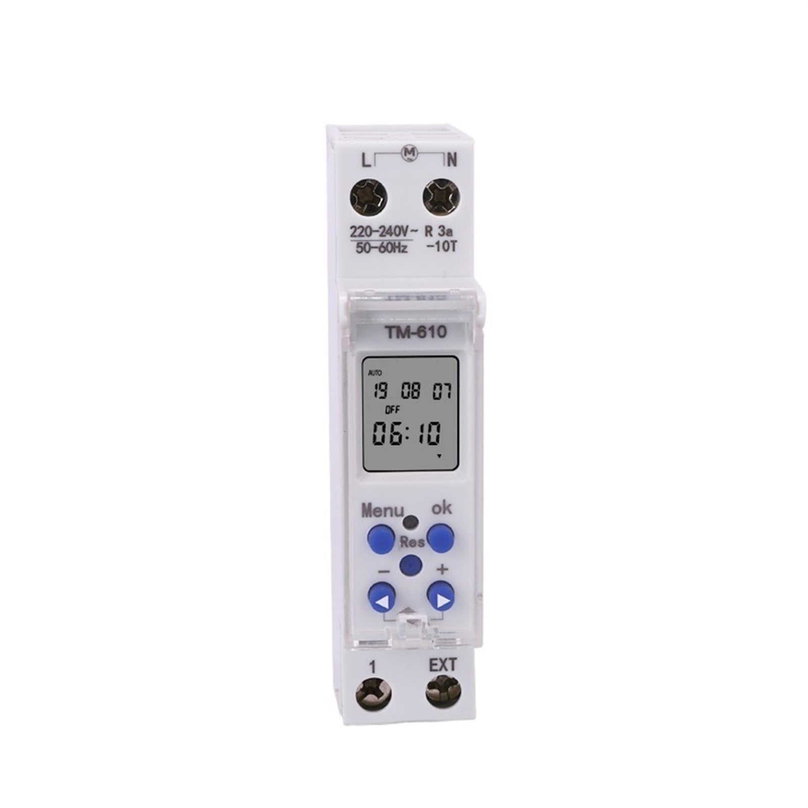230 V, 220 V, 18 mm, szerokość tygodniowa, programowalny, cyfrowy timer, przełącznik, sterowanie czasem, przekaźnik, montaż na szynie DIN