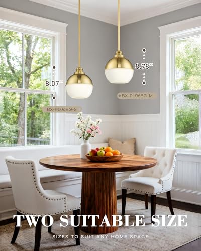 Image of Beionxii Gold Globe Pendant Lights Kitchen Island, Milk Glass Pendant Light