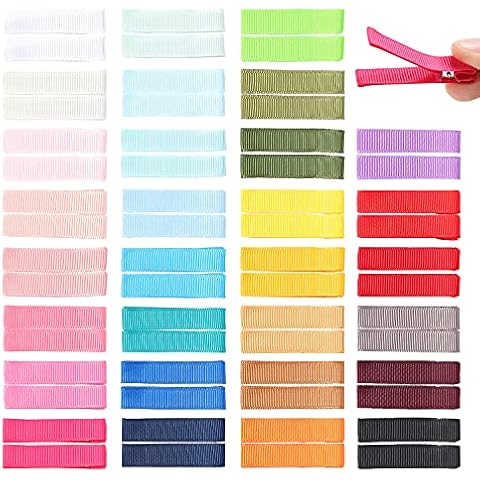 Cinaci 60 Pack/30 Pairs 5 CM 2 Inch Solid Plain Grosgrain Ribbon Cloth Fabric Covered Fully Lined DIY Metal Alligator Hair Clips Duckbill Barrettes Accessories for Baby Girls Toddlers Kids Teens Cover
