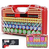 PUBUBLLE Battery Organizer Storage Holder Box Case with Tester, New Ultra-Large 285+Batteries Double-Sided Variety Pack, Holds AA AAA 4A C D Button Cell 9V 3V CR123 CR1632 LR44 Lithium18650 CR2 Red
