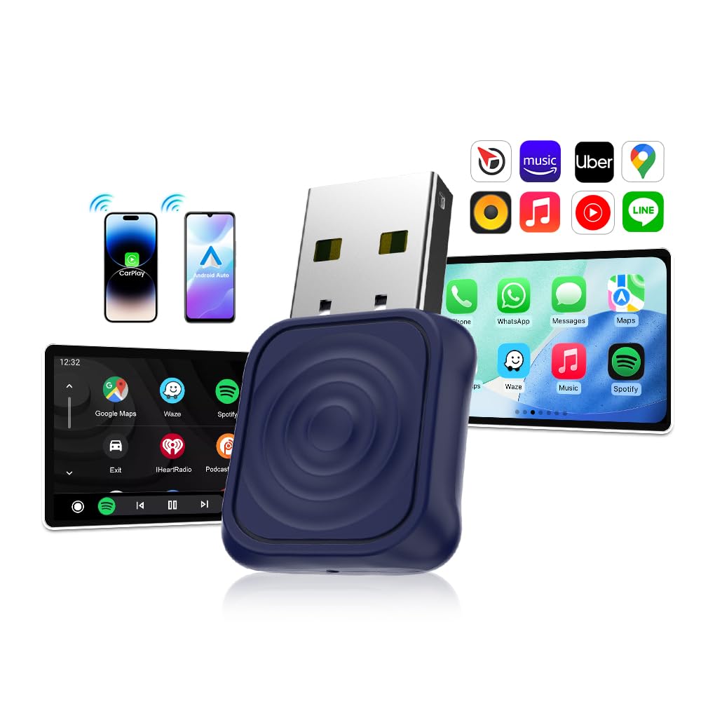 2025 Wireless CarPlay & Android Auto Adapter, Upgrade Wired Connection to Wireless, Plug & Play with USB-A/Type-C, Works with iPhone iOS 10+ & Android 11.0+