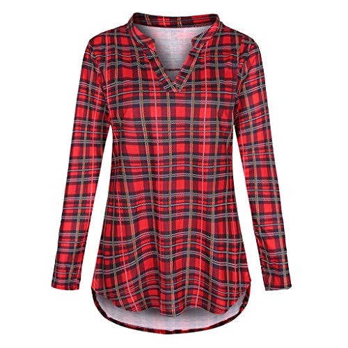 Camiseta Lactancia Invierno Blusa de enfermería con Estampado de Cuadros Manga Larga Maternidad para Mujer para amamantar (Red S)