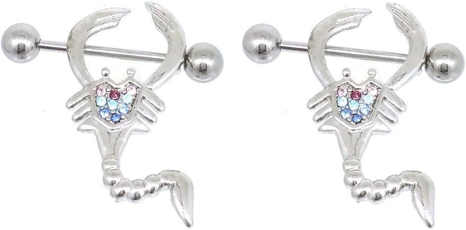 Nipple Ring Bars Scorpion CZ Body Jewelry 14g 2pcs