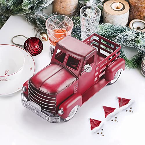 Red Metal Truck Christmas Décor With Removable Led Christmas Tree Ornament, Vintage Farmhouse Pickup Truck For Table Top Christmas Decorations, Perfect Christmas Table Centerpiece #TOP3