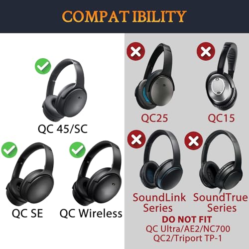 Image of SOULWIT Earpads Replacement for Bose QuietComfort 45 (QC45) /QuietComfort SE (QC SE) /New Quiet Comfort Wireless Over-Ear Headphones, Ear Pads Cushions with Softer Protein Leather - Eclipse Grey