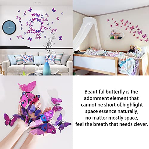 24 Stück 3D Schmetterlinge Deko Schmetterling Wanddeko 3D Schmetterlinge Aufkleber Dekorationen (Violett)