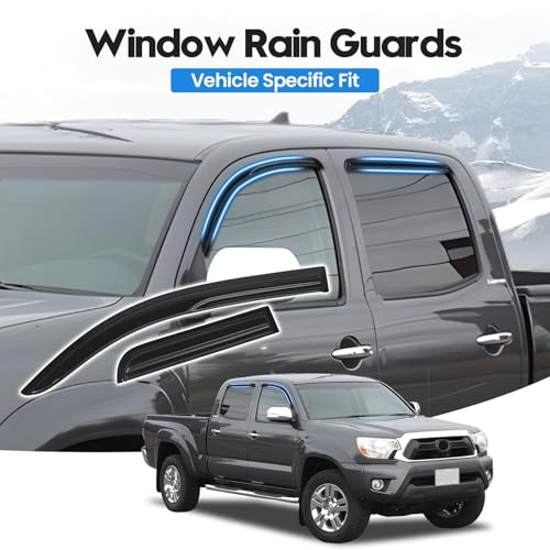 Image of Tacoma Rain Guards - Window Visors for Toyota Tacoma Double Cab 2005-2015, Out-Channel Side Window Rain Guards for Tacoma Accessories, 4PCS, Black, Car Accessories