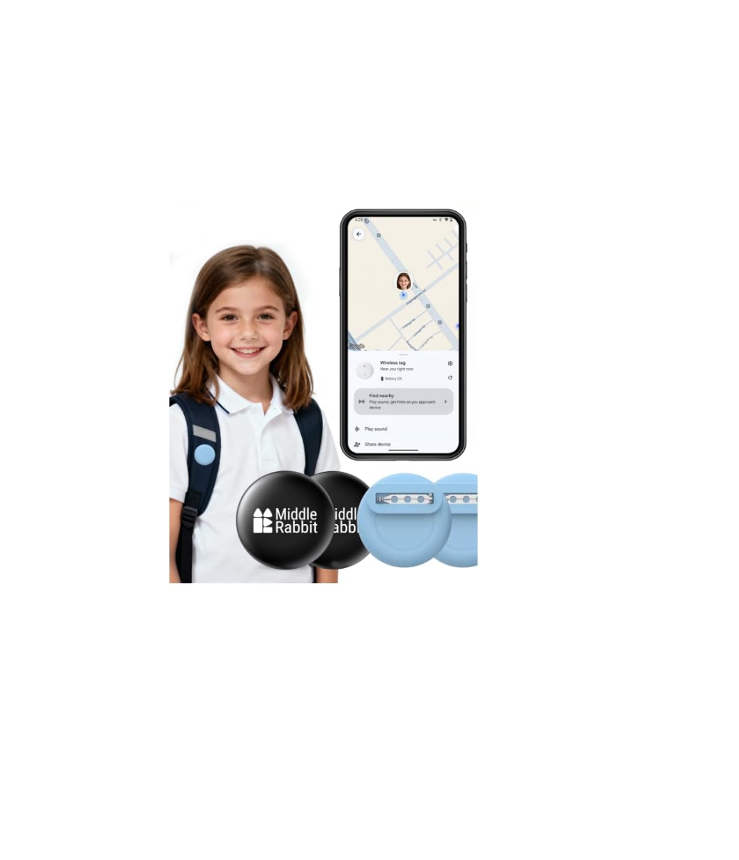 (2er-Set) GPS Tracker für Kinder Android, kompatibel mit Google Find Hub, ohne ABO, Bluetooth Tracker mit Silikonhülle & Sicherheitsnadel für Kleidung, Rucksack & Schule
