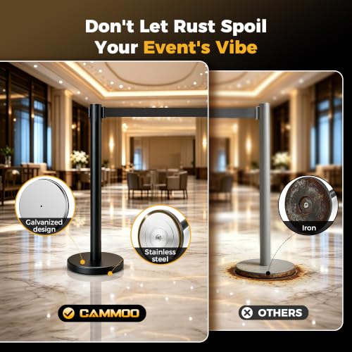 Image of CAMMOO 4 Pack Crowd Control Stanchions, 8.2ft Retractable Belt, 11 Lbs Base
