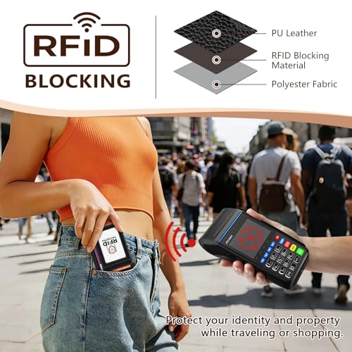 Image of GIANCOMICS Slim Wallet Credit Card Holder Women, Rfid Blocking Black Small Card Case, Keychain Thin Pocket Curved Zipper Wallet, Travel Card Holder PU Leather ID Window, Ladies Female Gifts