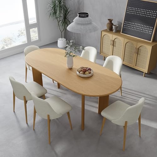 Image of Casaphoria 67 inch Farmhouse Dining Table for 6，Wood Oval Living Room Table, Modern Kitchen Table with Sturdy Base & Thickened Tabletop, Easy to Assembly & Clean, Oak