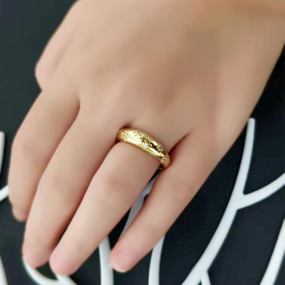 Gold Rings For Women, Trendy Cubic Zirconia Flower Stainless Steel Non Tarnish Stackable Floral Engagement Statement Wedding Birthday Jewelry Gift - Image 6