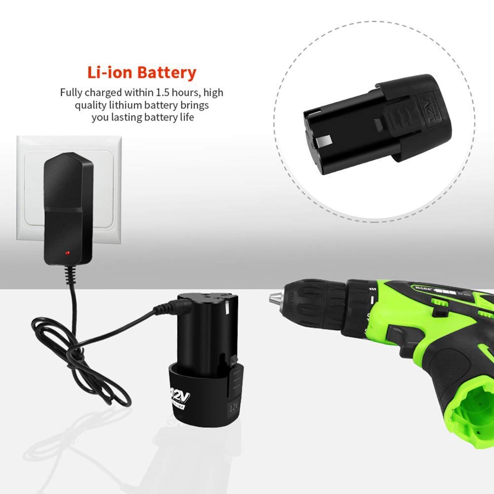 Trapano Avvitatore Professionale a Batteria 12V, Coppia Massima 32 NM, Utensili per la Lavorazione del Legno Fai da Te a 2 velocità