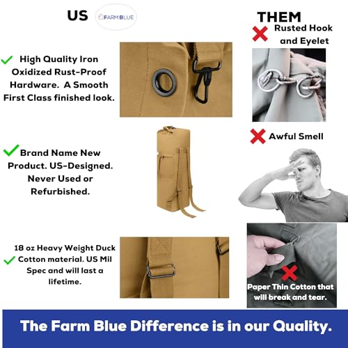 Image of Farm Blue 2 Strap Military Travel Duffle Bag, Coyote, XL, Military Backpack Duffel Bag