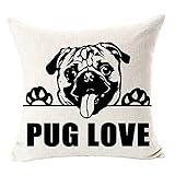 FELENIW Pug Love Best Gift for Pet Dogs Animals Paws Square Decorative Throw Pillow Cover Cushion Case Cotton Linen Material for Bed Sofa 18' x 18'' inches (A1)