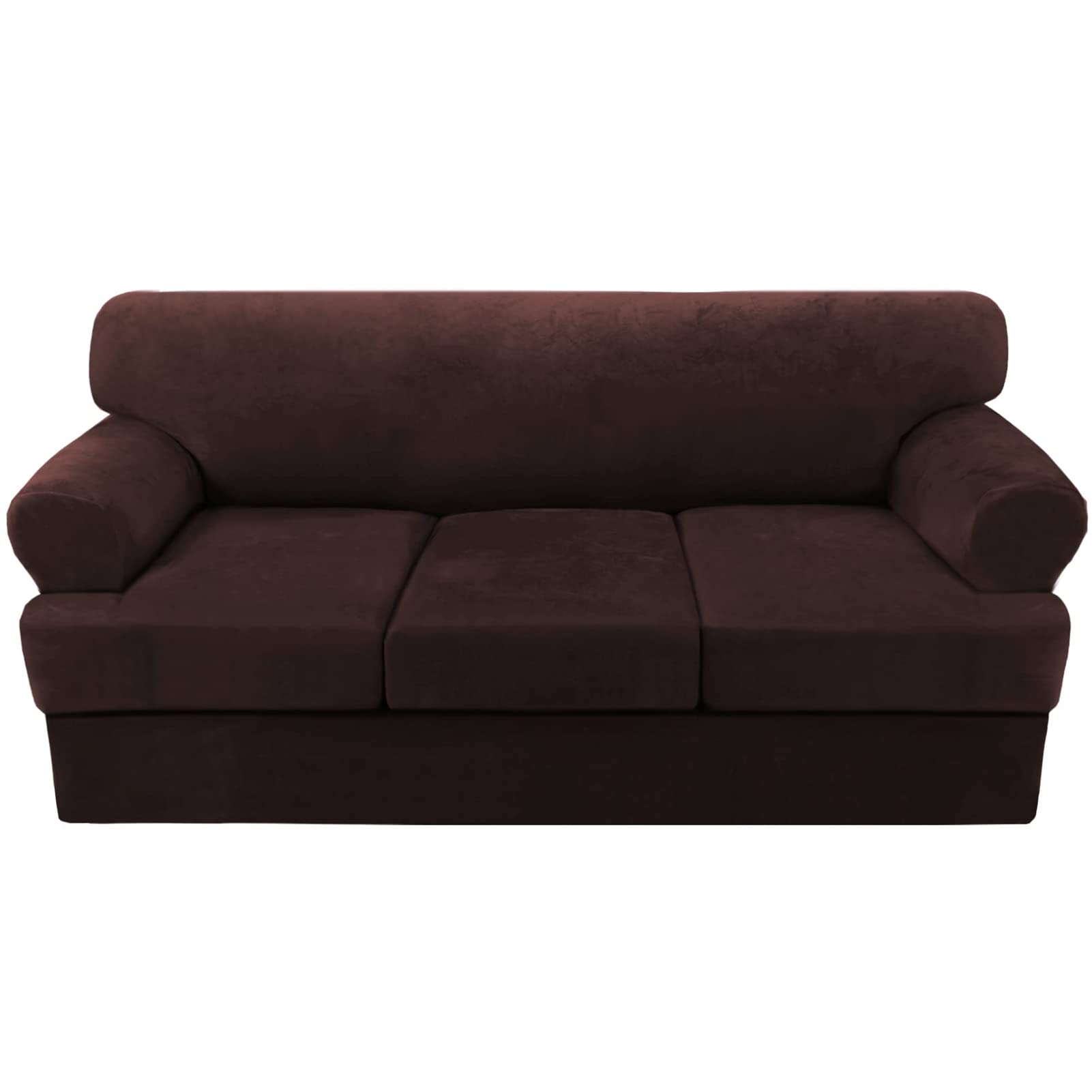 GYHH Sofa Cover 4-Piece T Cushion Sofa Slipcovers Velvet Couch Cover T Cushion Sofa Covers for 3 Cushion Couch with 3 Individual T Cushion Covers (Brown,3 Cushion Sofa)