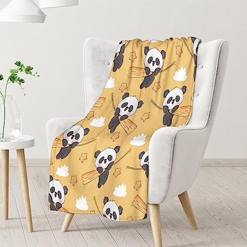 Panda Blanket Gifts - 50"x60" Cute Throw Blanket for Kids, Adults - Yellow Soft Fuzzy Blankets for Bed, Couch & Living Room