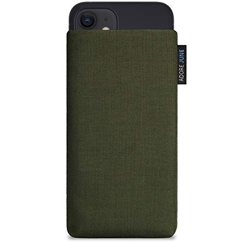 Adore June Klassieke olijfgroene hoes compatibel met iPhone 12 Mini telefoonhoes van duurzame Cordura stof met display reinigingseffect, Made in Europe