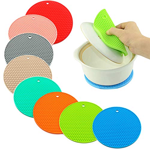8 Pcs Silicone Trivet Mats POPGMMT Hot Pot Holders Drying Mat For Kitchen Slip-Proof Heat-Resistant Anti-Scalding Honeycomb Rubber Pads for Hot Dish Hot Cushions Counter Mats For Tables