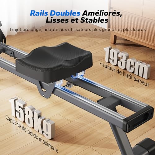Rameur magnétique MERACH, 16 niveaux, rails doubles