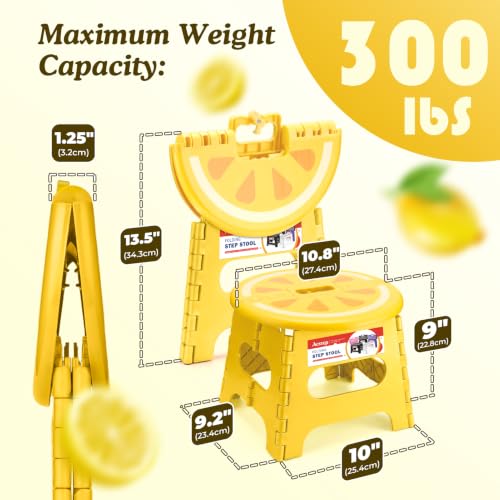 Image of ACSTEP 9 Inch Folding Step Stool for Kids, Sturdy Collapsible Step Stool Foldable Up to 300 lbs for Toddlers, Non Slip Foot Stools with Handle for Kitchen, Bathroom, Bedroom, Outdoor, Lemon Yellow