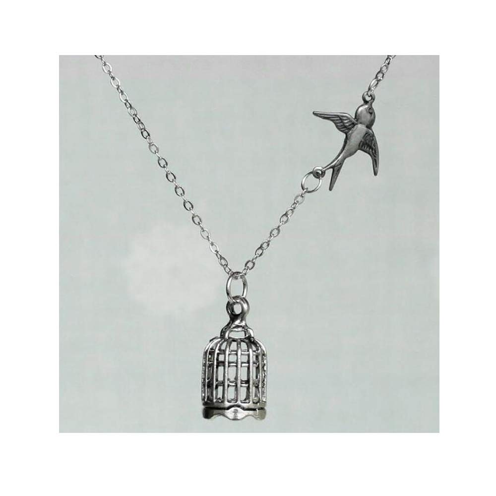 Sale-Silver Bird and Bird Cage Necklace,Be Free,Sparrow,Freedom,Divorce,Graduation,Love,Anniversary,Engagement,Handmade Jewelry