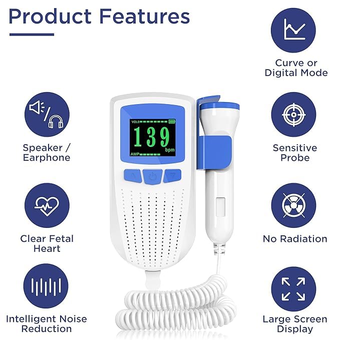 Image of K-Life Model Fd-101 Heartbeat Rate Detection Monitor with In-Built Speaker Fetal Doppler (White)
