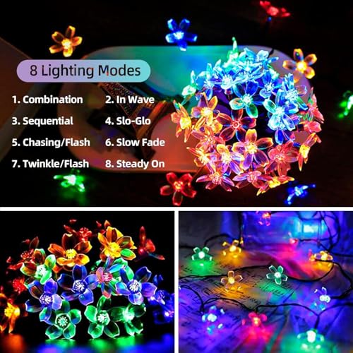 Image of CBK 75 Flower LED Fairy String Solar Silicon Flower 10 Meter Waterproof 8 Mode Outdoor /Indoor Waterproof Solar Powered Led String Light, Decorations for Garden Yard Balcony (Multicolor)