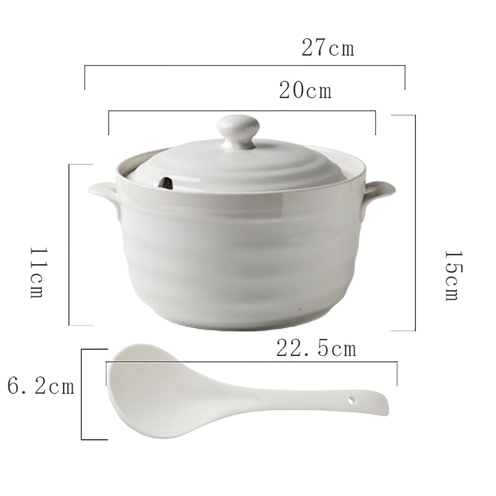 Soupière Porcelaine avec Cuillère Ceramic Cooking Pot/Clay Pot/Earthen Pot/Ceramic Cookware with White Lid Heat-Resistant,2200ML