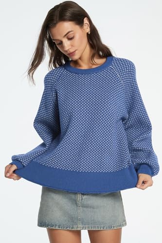 Image of D-Sun Crew Neck Sweater for Women Fall Winter Casual Long Lantern Sleeve Pullover Sweater Chunky Color Block Knit Ribbed Top