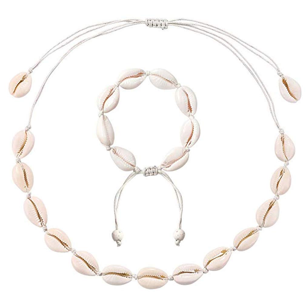 GLITZFAS Damen Natural Shell Choker Halsketten Armband Schmuck Set Boho Muschelkette